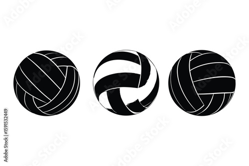 silhouette set of volleyballs in different patterns