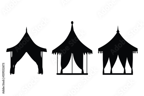 silhouette set of decorative beach tents and pavilions