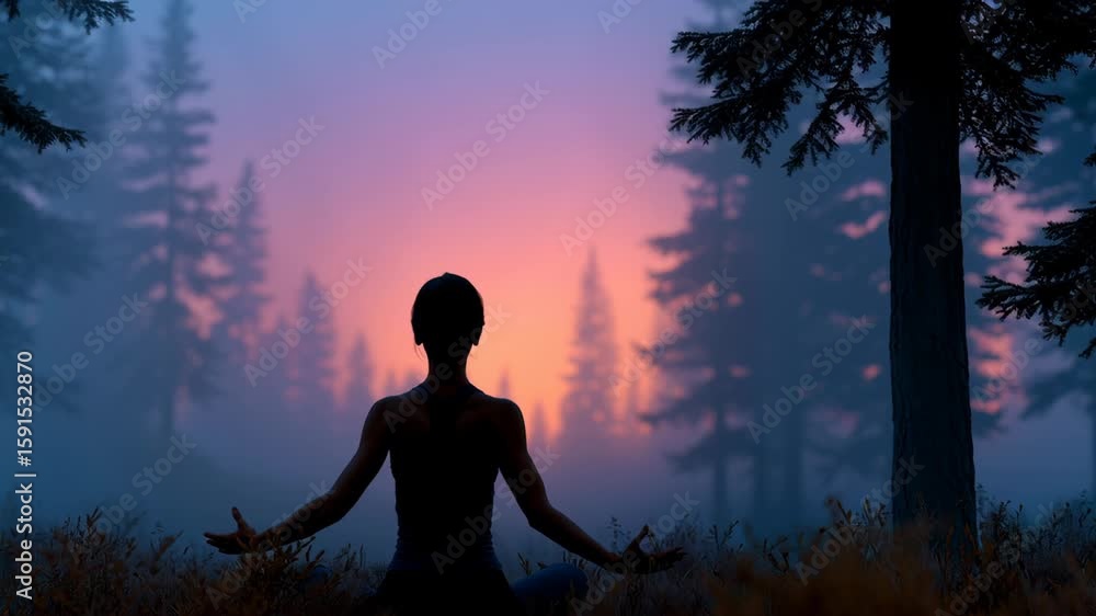 Yoga Digital Detox in Tranquil Forest at Sunrise Silhouette Meditation Among Tall Trees Peaceful Nature Escape Calm Atmosphere Yoga Digital Detox in Tranquil Forest at Sunrise Silhouette Meditation Among Tall Trees Peaceful Nature Escape Calm Atmosphere