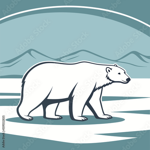 Polar Bear Walking Across Arctic Landscape Illustration