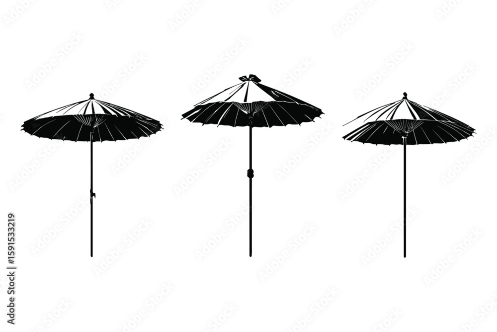 Obraz premium silhouette set of handcrafted Balinese parasols