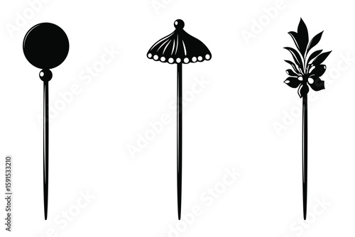 silhouette set of simple Balinese umbrella poles
