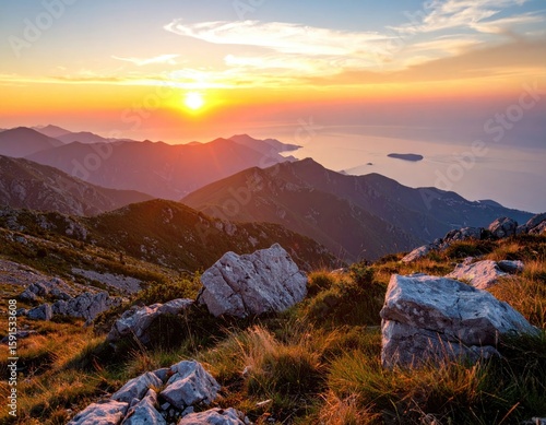 Panoramic sunset over mountain range