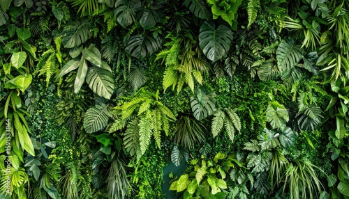 Lush green wall of tropical foliage
