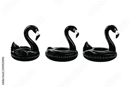 black silhouette set of inflatable swan pool floats