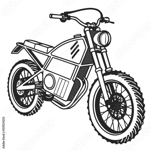 Black and white electric motorcycle with chunky tires vehicle transportation