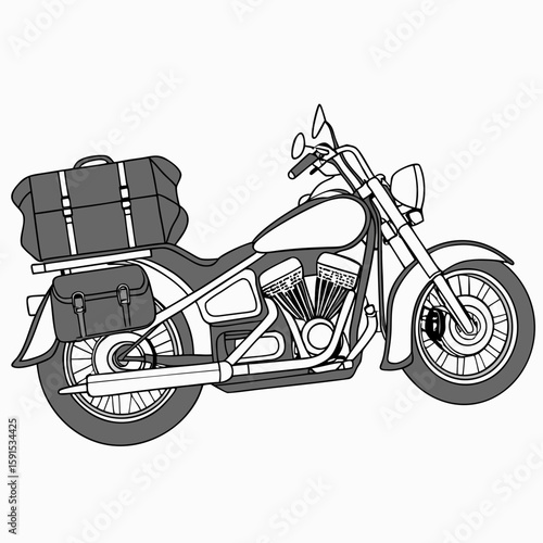 Black and white motorcycle with luggage saddlebags touring