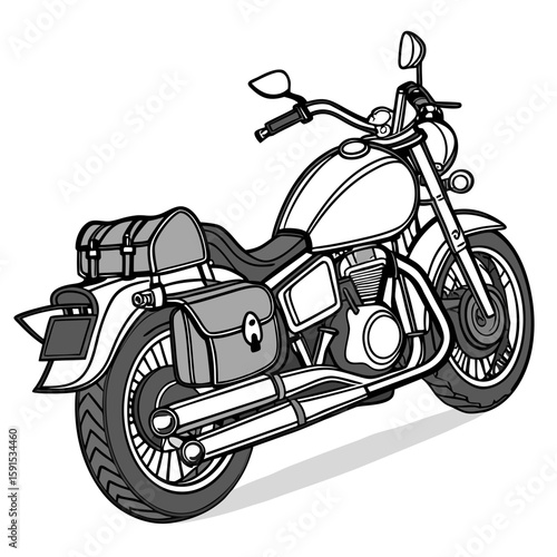 Black and white motorcycle with saddlebags and luggage cruiser touring