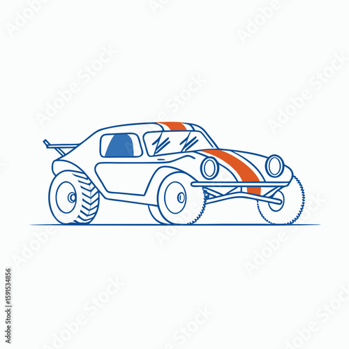 Blue and orange off road buggy with racing stripes racing car dune buggy