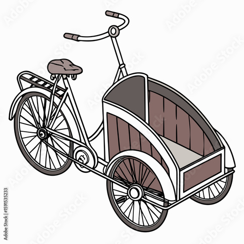 Classic cargo bicycle with brown sidecar and grey seat cargo bike tricycle