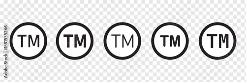 TM icon. Set of tm icons. Trademark symbols. Line trade marks. Signs of copyright. Logo for patent and trademark isolated on transparent background. Vector