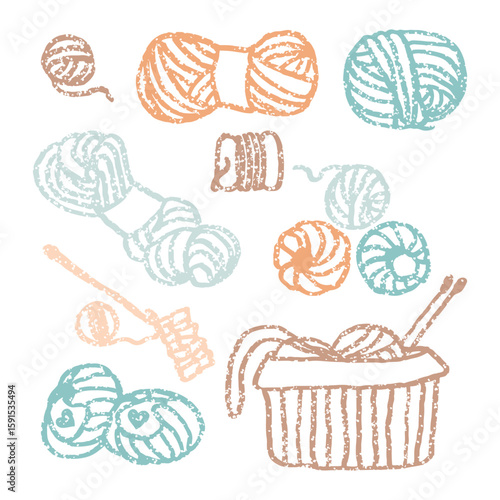 Yarn ball vector illustration in simple style. Cozy home collection. Knitting icon set.
