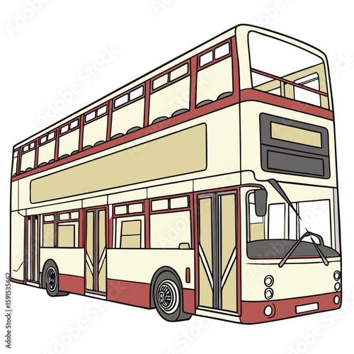 Cream and red double decker bus illustration public transport city bus