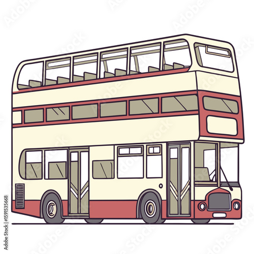 Cream and red double decker bus with many windows public transport city bus