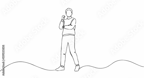 A single line drawing of a man standing in confident pose.