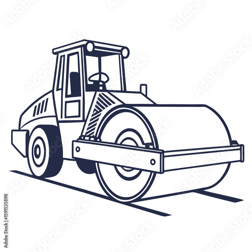 Dark blue construction roller vehicle on white background heavy machinery industrial