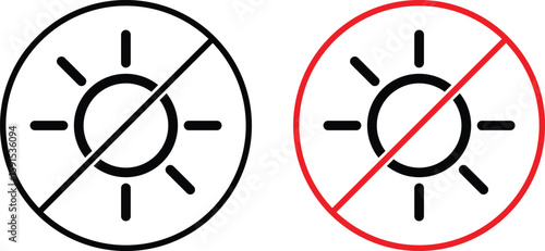 no sun symbol set. No sun brightness or sun beam ray available in sky icon. No sun icon set. sun not visible so light heat is not coming symbol