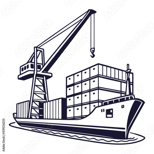 Cargo ship with crane and containers shipping logistics