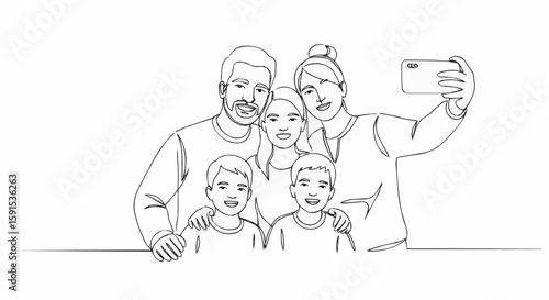 A family of five taking a selfie, capturing a moment of joy and togetherness.