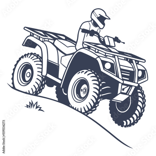 All terrain vehicle rider on grassy slope quad bike