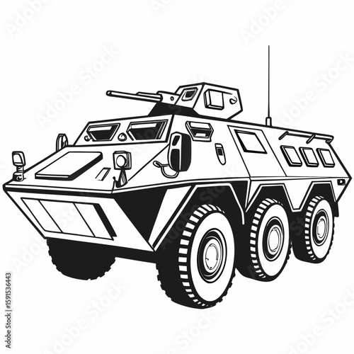 Armored military vehicle with turret and wheels armored vehicle