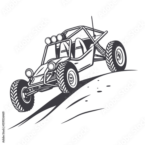 Dune buggy with large tires on a sandy terrain off road vehicle