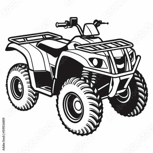 Black and white quad bike all terrain vehicle