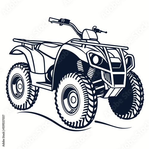 Dark blue A T V on white background quad bike all terrain vehicle