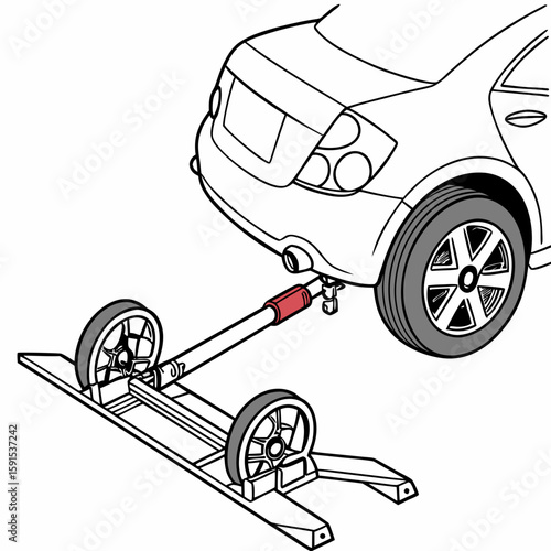 Car towing dolly with red connector vehicle transport