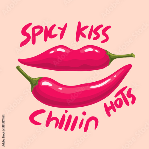 Spicy kiss. Heat Up Your Style with Spicy Veggie Vibes. Hot chili design for t shirt print, poster, sticker, background and other uses. Always fresh spicy graphic print design