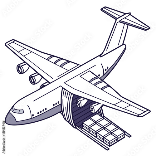 Cargo plane loading boxes airplane transport