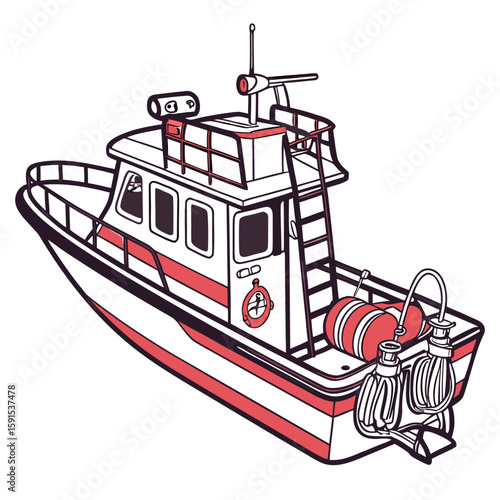 Fire Rescue Boat with Red Accents marine watercraft