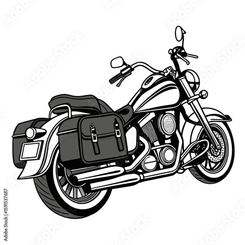 Chrome motorcycle with large saddlebags cruiser touring