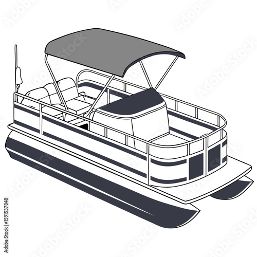 Gray canopy pontoon boat with seating watercraft leisure