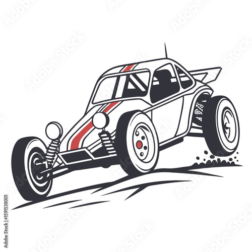 Dune buggy racing through dirt off road vehicle