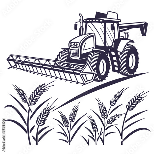 Combine harvester cutting wheat crop agricultural machinery
