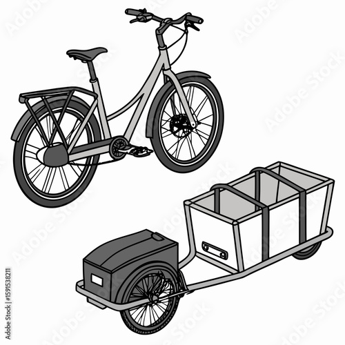 Grey cargo bicycle with trailer transport delivery