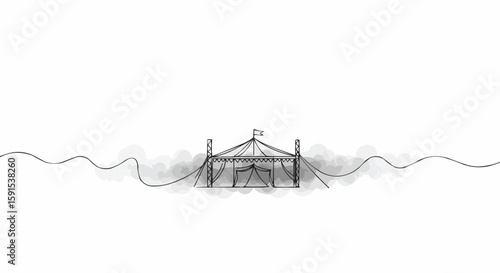 Artistic line drawing of a small camping tent.