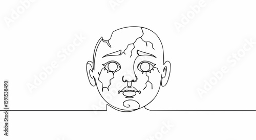 A broken face drawing representing vulnerability and fragility.