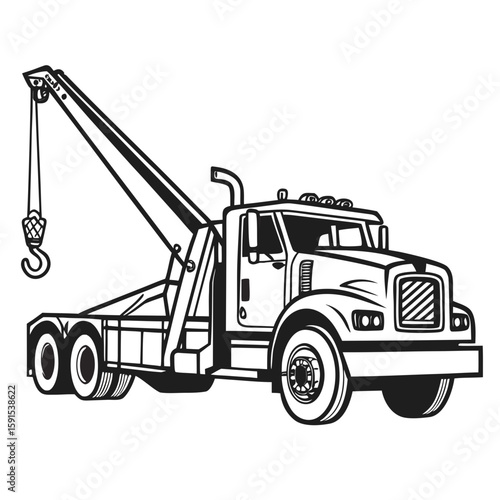 Heavy duty tow truck with crane and hook vector