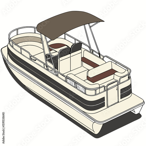 Elegant pontoon boat with canopy and plush seating