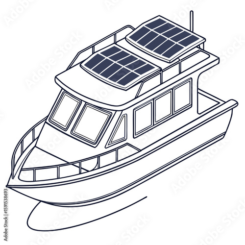 Dark blue solar panels on a white boat watercraft marine