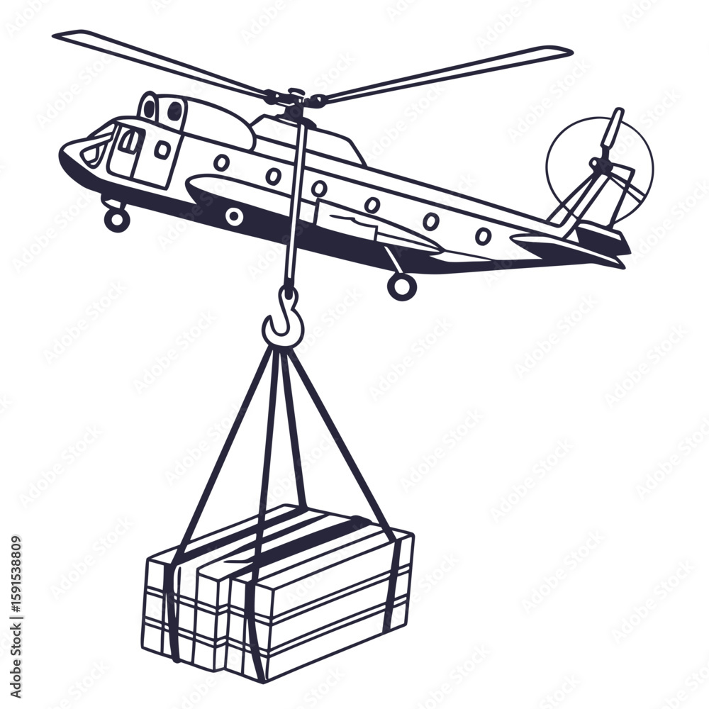 Fototapeta premium Heavy lift helicopter transporting cargo sling load