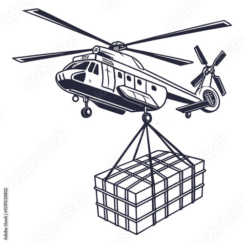 Heavy lift helicopter transporting cargo aviation load