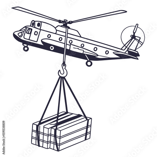 Heavy lift helicopter transporting cargo sling load