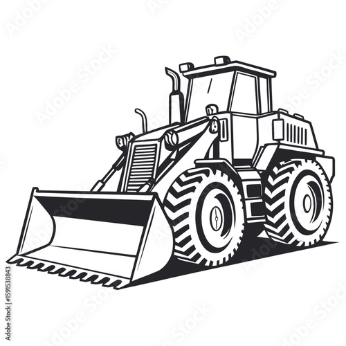 Heavy machinery loader with large bucket and tires bulldozer construction