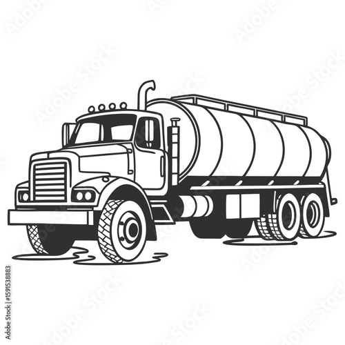 Heavy tanker truck with cylindrical cargo tank liquid transport industrial vehicle