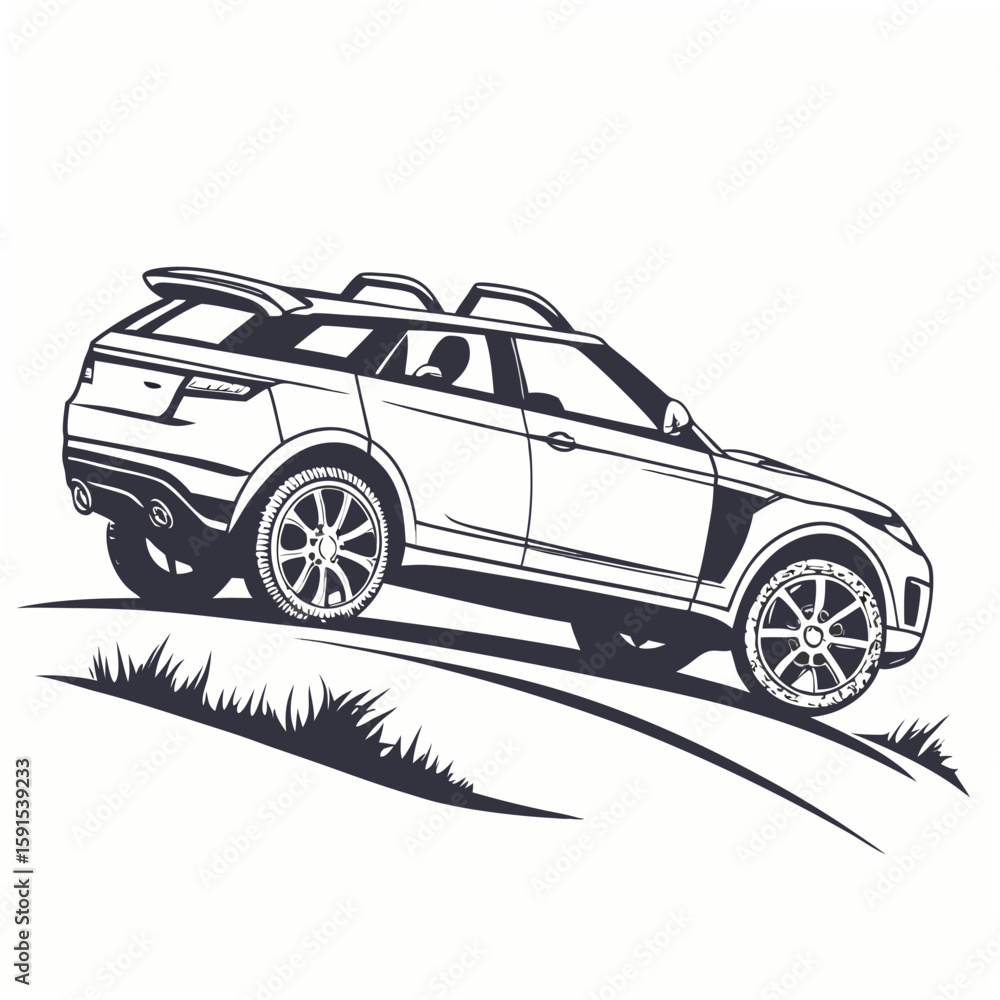 Fototapeta premium Luxury convertible S U V driving on grassy terrain convertible suv luxury vehicle