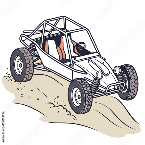 Dune buggy with large tires on sand off road vehicle