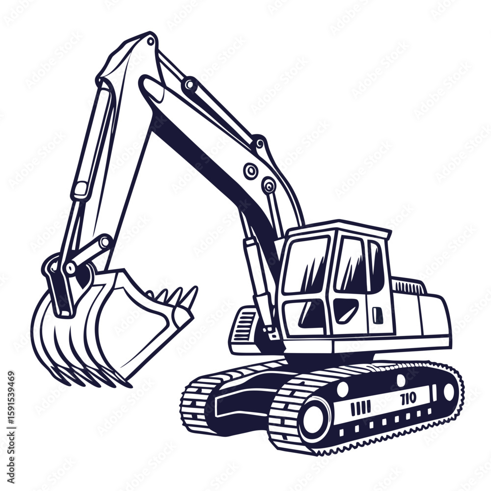 Naklejka premium Excavator machine with bucket and tracks digger construction